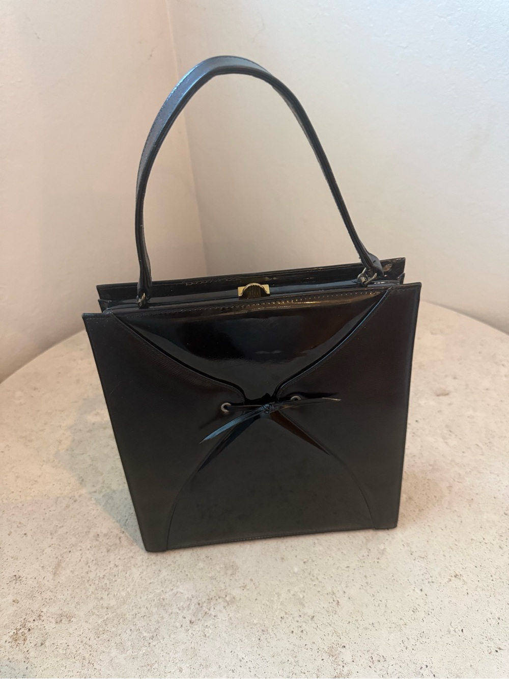Elegant Black Patent Top-Handle Shoulder Bag